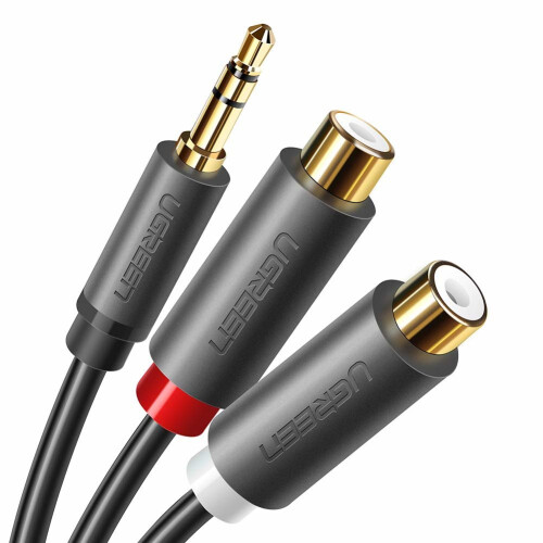 Ugreen Audio Adaptér Jack 3,5 mm (samec) na 2xRCA (samice) kabel, 0,25 m - šedý