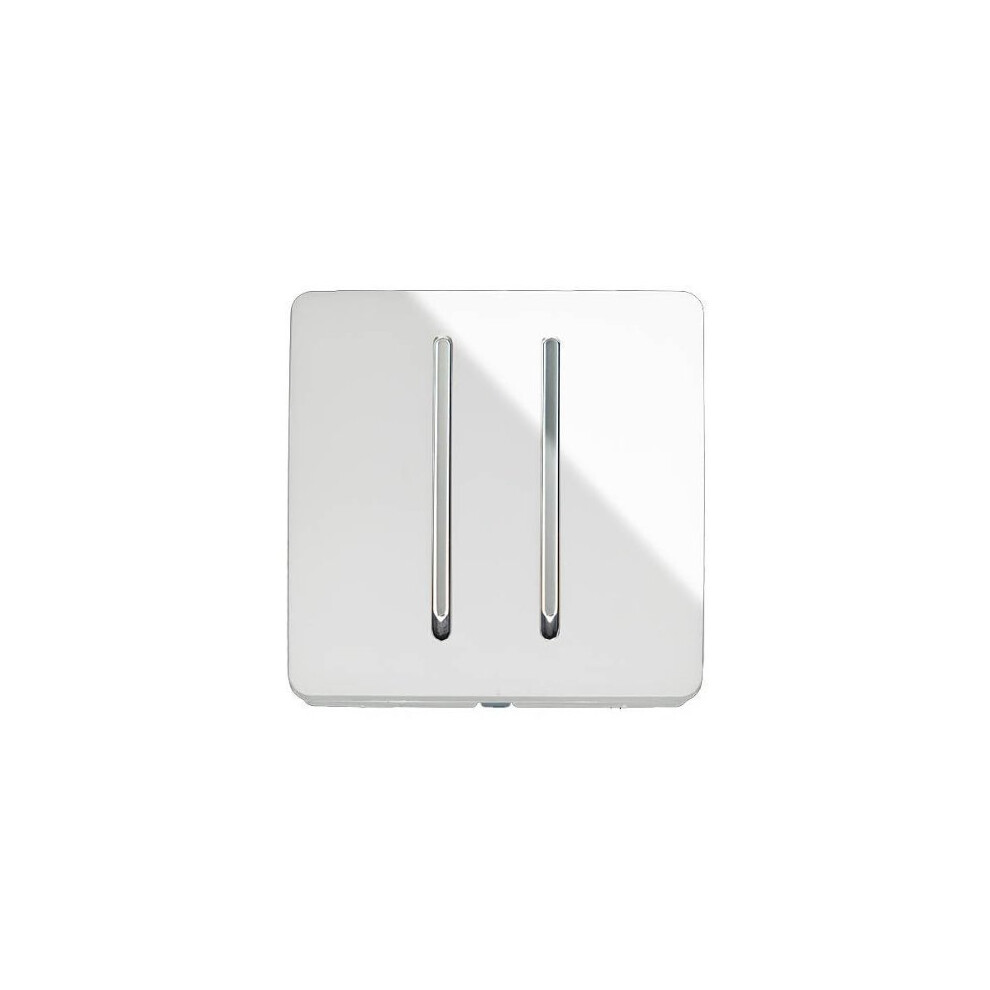 Trendi 2 Gang 1 Way Artistic Modern Glossy 10 Amp Rocker Tactile Light Switch White ART-SS3WH