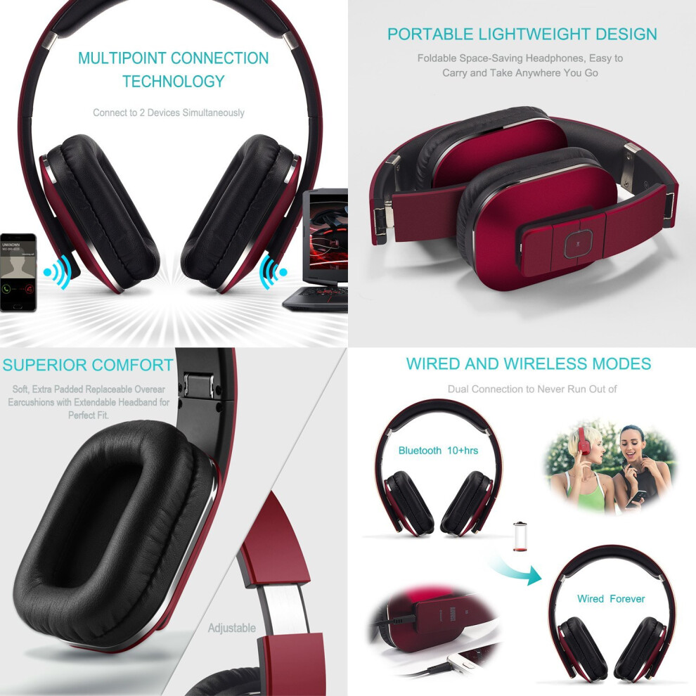 august-ep650-bluetooth-wireless-headphones---custom-sound-control-with-android-ios-app-and-bluetooth-v4-2--nfc-and-aptx-ll-low-latency----red