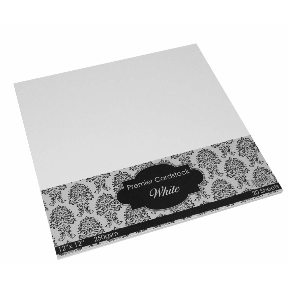 Craft UK 2019 12 x 12 inch 250gsm Premier Card - White (pack of 20 sheets)