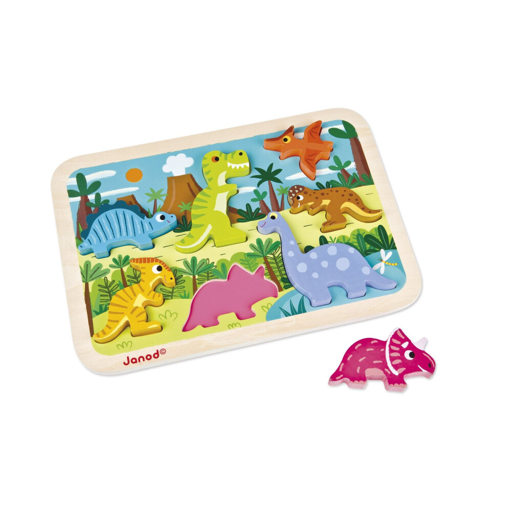 Janod J07054 Wooden Chuncky Puzzle, Dinosaurs, 7 Pieces