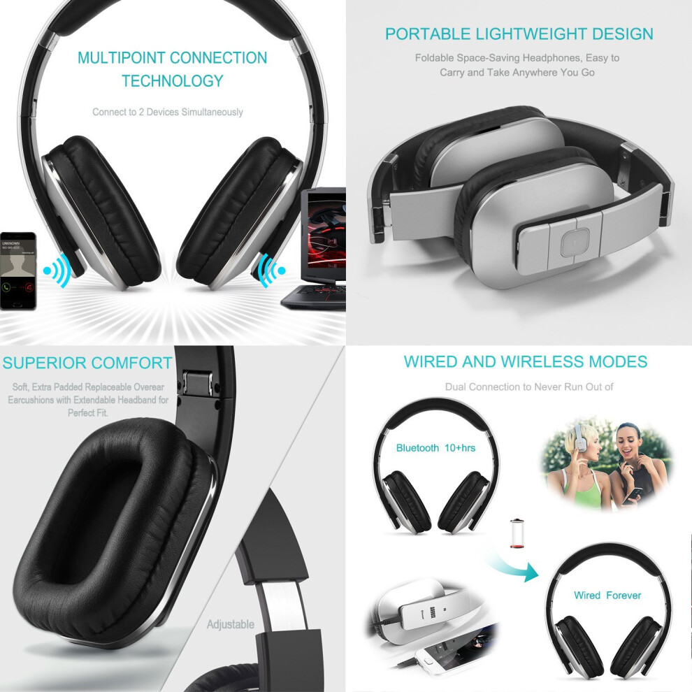 august-ep650-bluetooth-wireless-headphones---custom-sound-control-with-android-ios-app-and-bluetooth-v4-2--nfc-and-aptx-ll-low-latency--silver