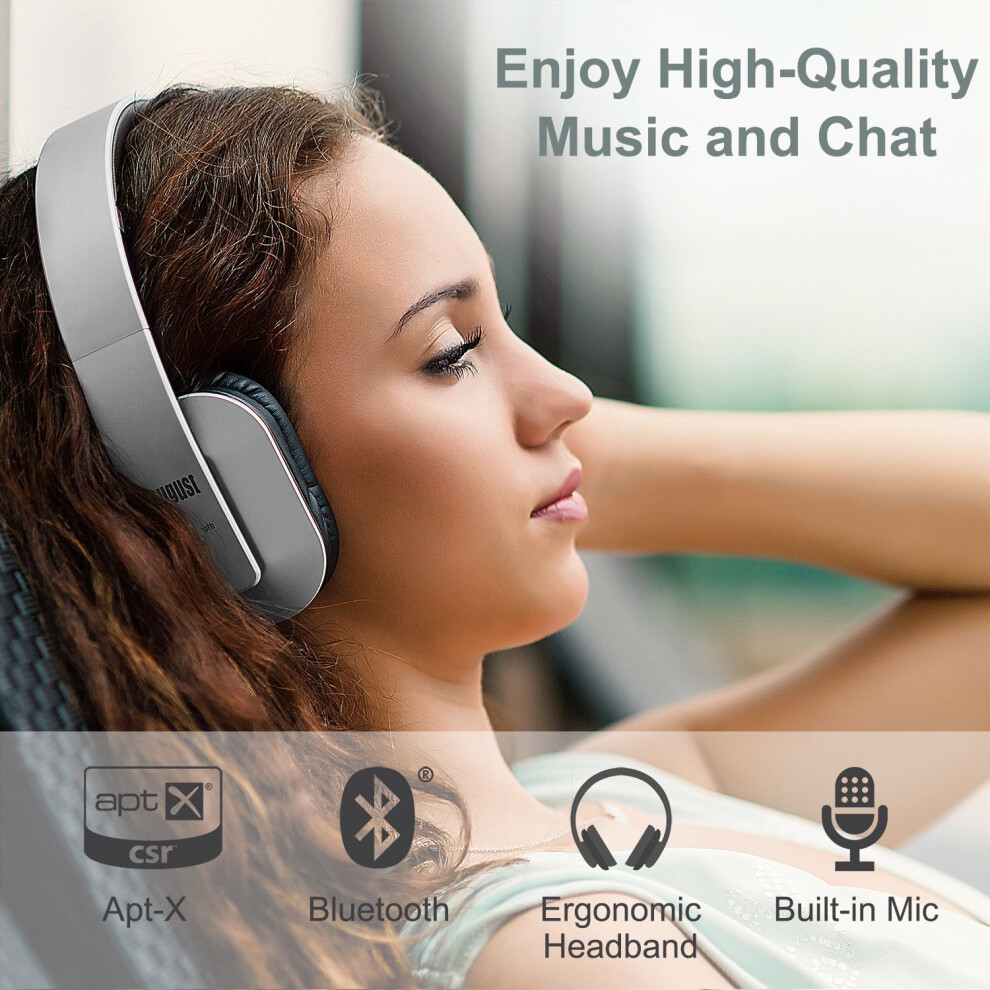 august-ep650-bluetooth-wireless-headphones---custom-sound-control-with-android-ios-app-and-bluetooth-v4-2--nfc-and-aptx-ll-low-latency--silver