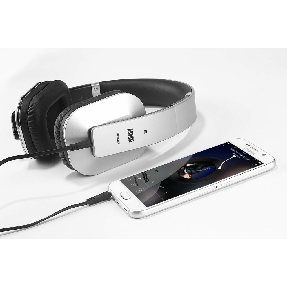 august-ep650-bluetooth-wireless-headphones---custom-sound-control-with-android-ios-app-and-bluetooth-v4-2--nfc-and-aptx-ll-low-latency--silver