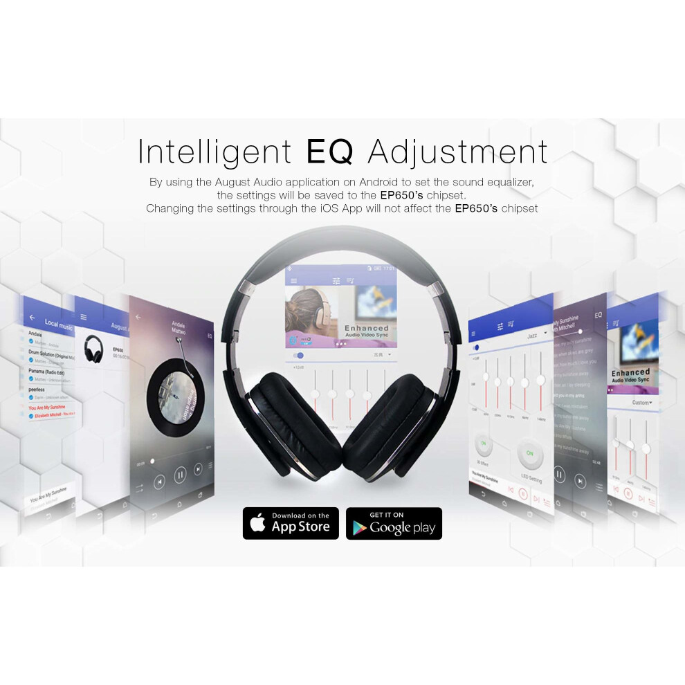 august-ep650-bluetooth-wireless-headphones---custom-sound-control-with-android-ios-app-and-bluetooth-v4-2--nfc-and-aptx-ll-low-latency--silver