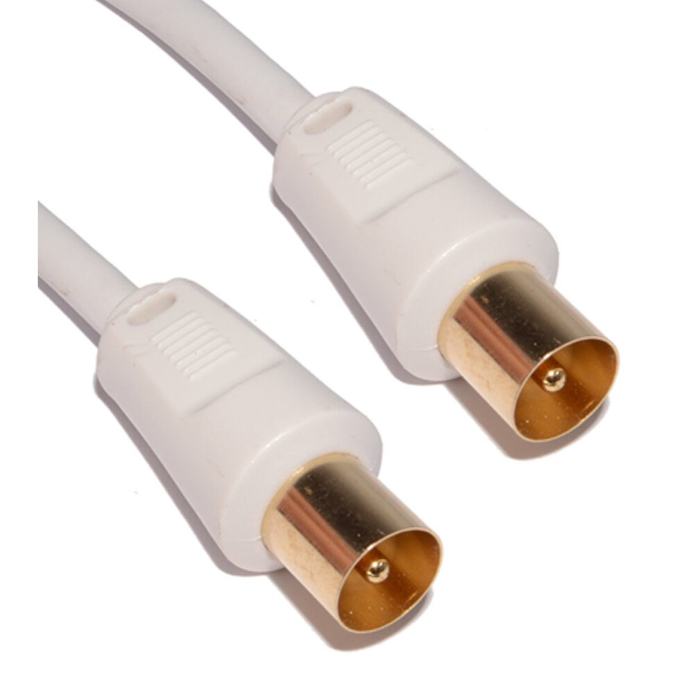 Cable Mountain 20m Gold Plated Male to Male Plugs Aerial Coaxial Cable for TV - White