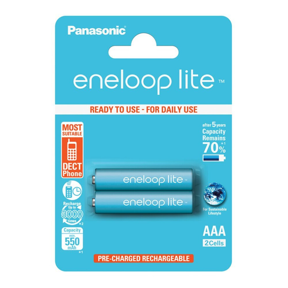 Panasonic Eneloop Lite AAA Micro 550mAh Eneloop NiMH Ready to Use Rechargeable Battery BK 4LCCE/2DE  (2 Eneloop Lite Batteries)