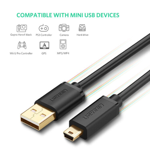 Ugreen USB-A-auf-Mini-USB-Kabel, 480 Mbit/s, 3 m - Schwarz 2
