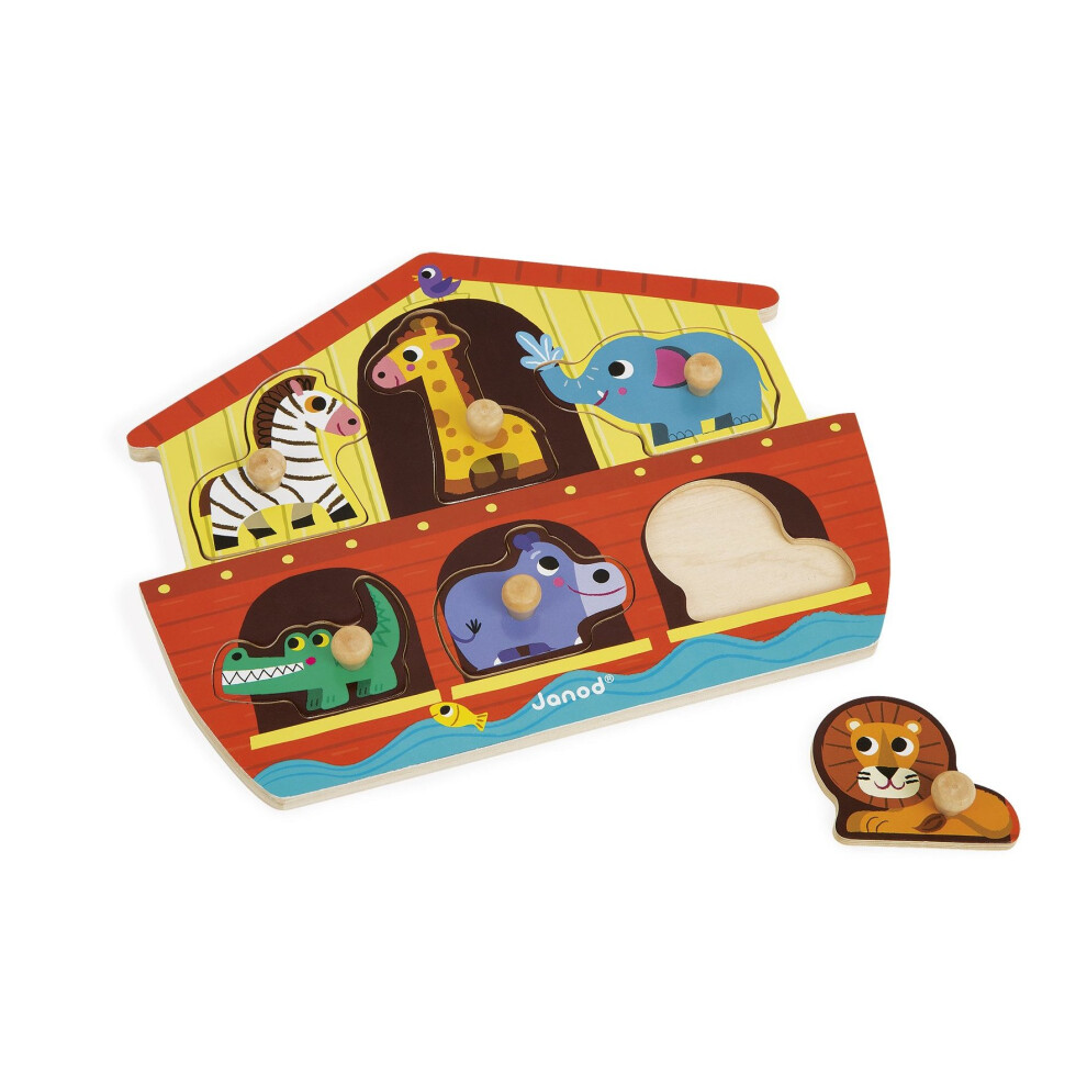 Janod J07062 Wooden Tenon Puzzles, Noah's Ark, 6 Pieces