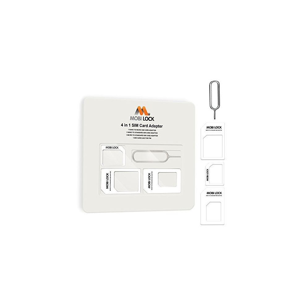 Mobi Lock 4 in 1 Sim Card Adapter (Micro, Nano and Standard Sim) Compatible with iPhone X, 8 Plus, 8, 7 Plus, 7 and All iPhone Series, Samsung,...