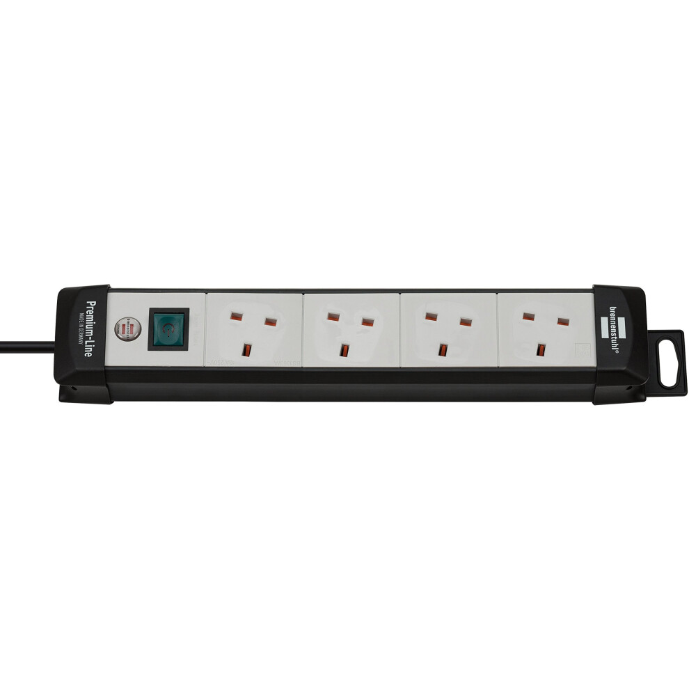 Brennenstuhl Premium-Line, 4-Way Extension Lead (Switch And 3M Cable - 45Â° Angle Of Sockets) Colour: Black/Light Grey 4007123627288