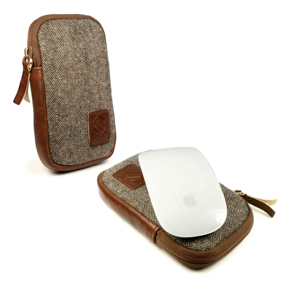 TUFF LUV Herringbone Tweed Travel Case for Apple Magic Mouse 1 & 2 - Brown