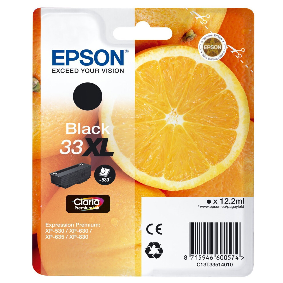 EPSON C13T33514012 33 X-Large Claria Oranges Premium Ink Cartridge, Black, Genuine