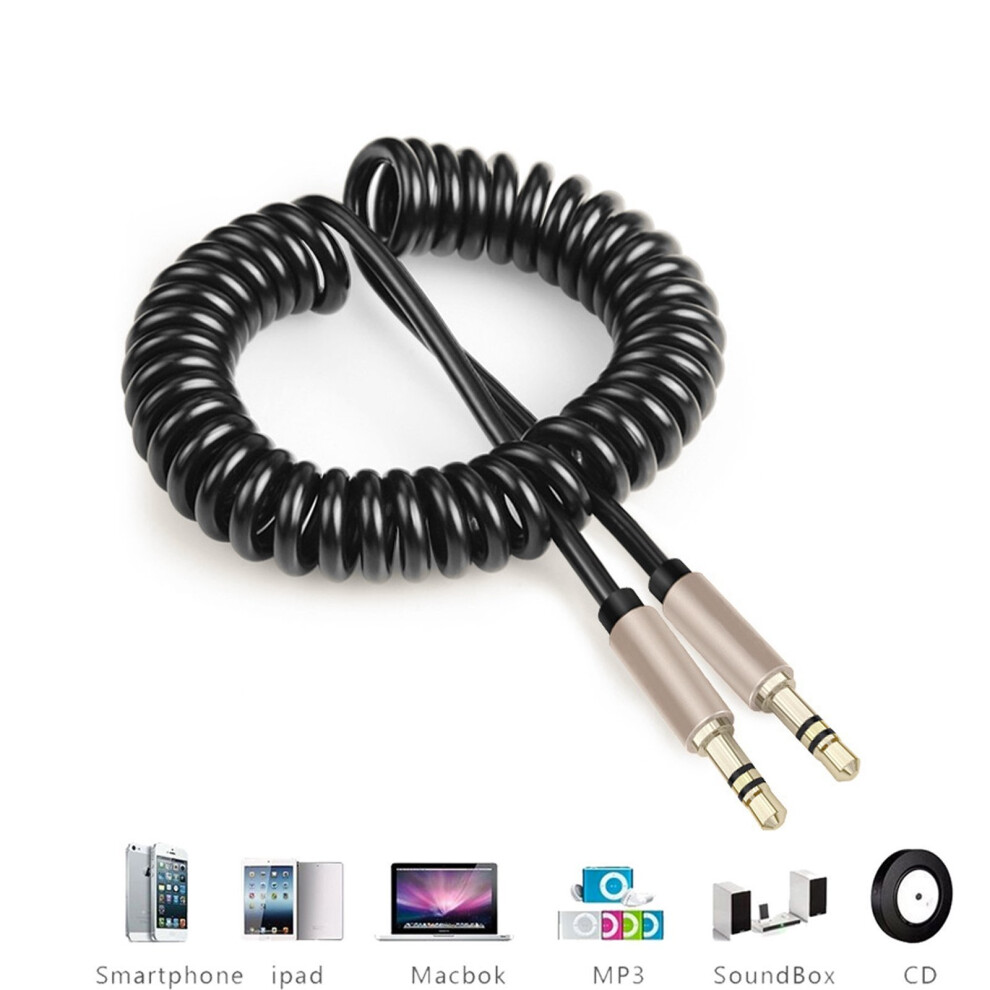 Lupo Coiled Aux Cable For Car, 3.5Mm Audio Stereo Jack, Male To Male, 1M Plated Gold 5060385641934