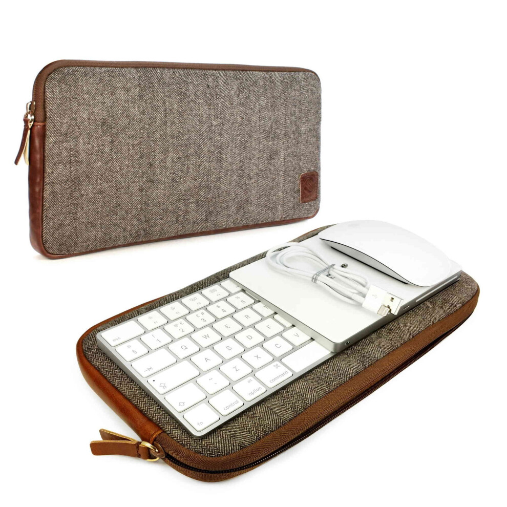 Tuff-Luv Herringbone Tweed Travel Case for Apple accessories Magic Keyboard 1 & 2 / Mouse 1 & 2 / Trackpad 1 & 2 - Brown