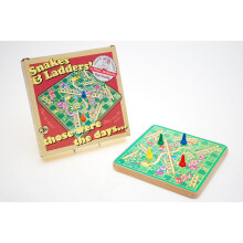 Retro Wooden Snakes and Ladders Kids Traditional Classic Travel Board Game