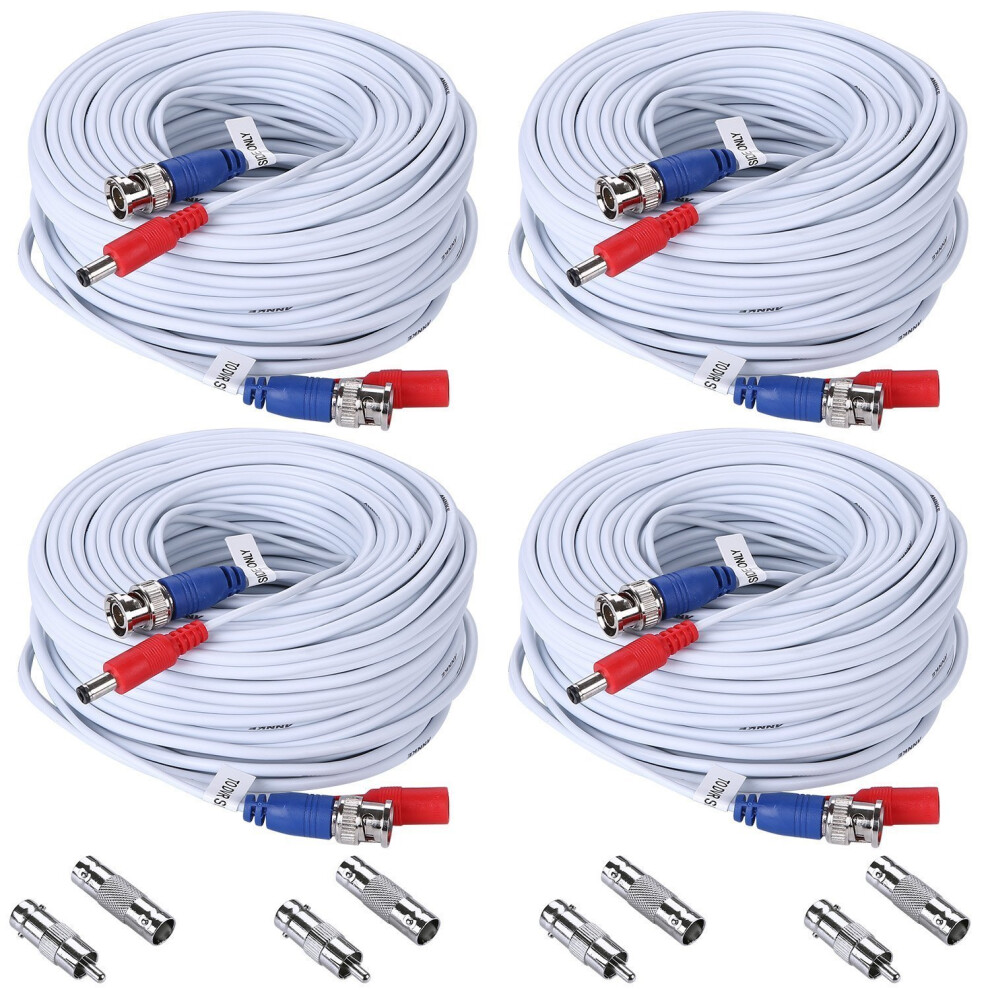 Annke 4 Pack Special Design 30M / 100 Feet BNC Video Power Cable For HD CCTV Camera DVR Security System (White)