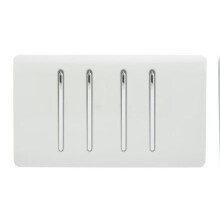 Trendi Artistic Modern Glossy 4 Gang 2 Way White Rocker Double Plate Tactile Light Switch in White