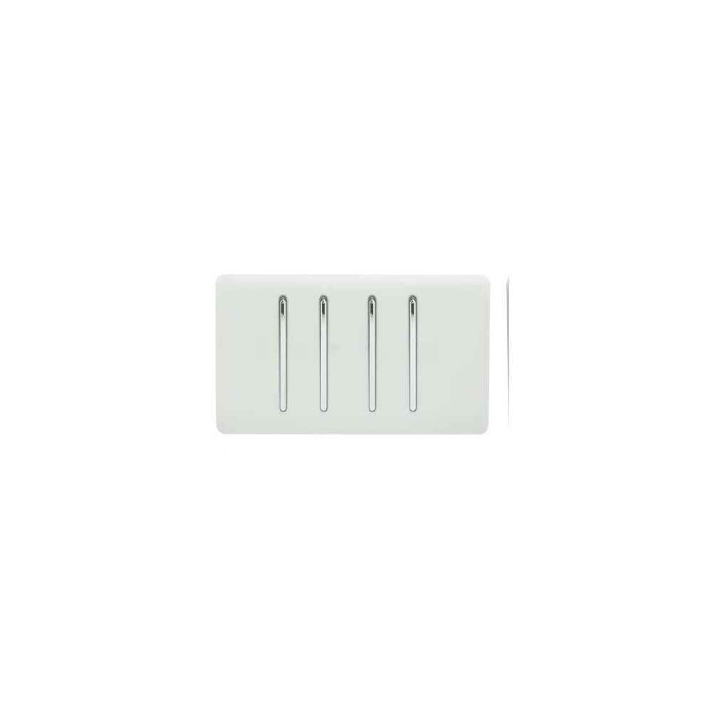 Trendi Artistic Modern Glossy 4 Gang 2 Way White Rocker Double Plate Tactile Light Switch in White