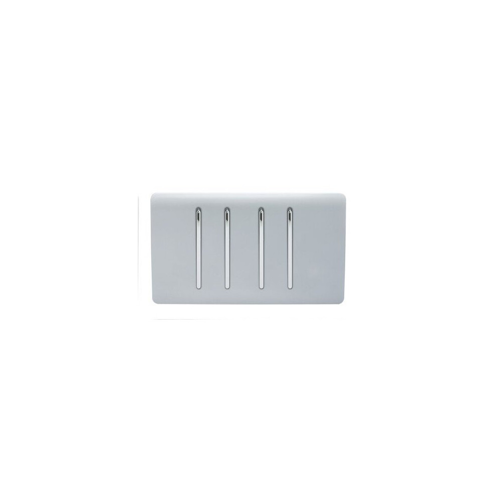 ART-SS44SI: Trendi Glossy Silver 4-Gang 2-Way Rocker Light Switch, Double Plate, Tactile, UV-Coated Finish