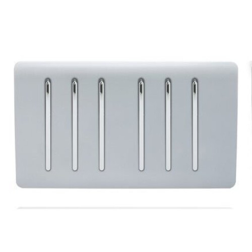 Trendi Artistic Modern Glossy 6 Gang 2 Way Rocker Double Plate Tactile Light Switch in Silver