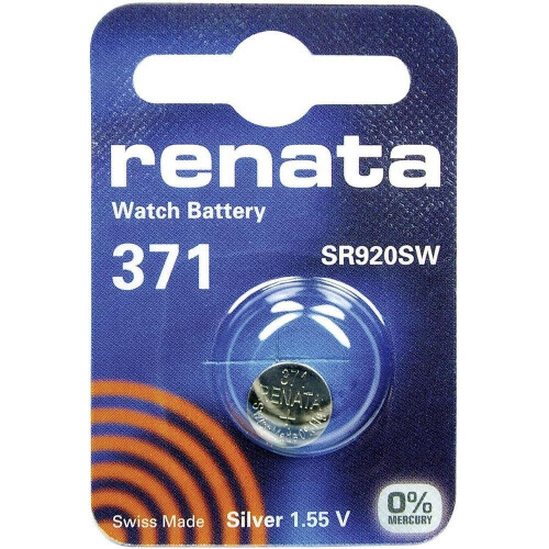 IC-BATT-REN-COIN-371 371 SR920SW Silver Oxide Coin Battery 1.55V, 35mAh, Low Self-Discharge for Watches, Keys, Calculators, Cameras