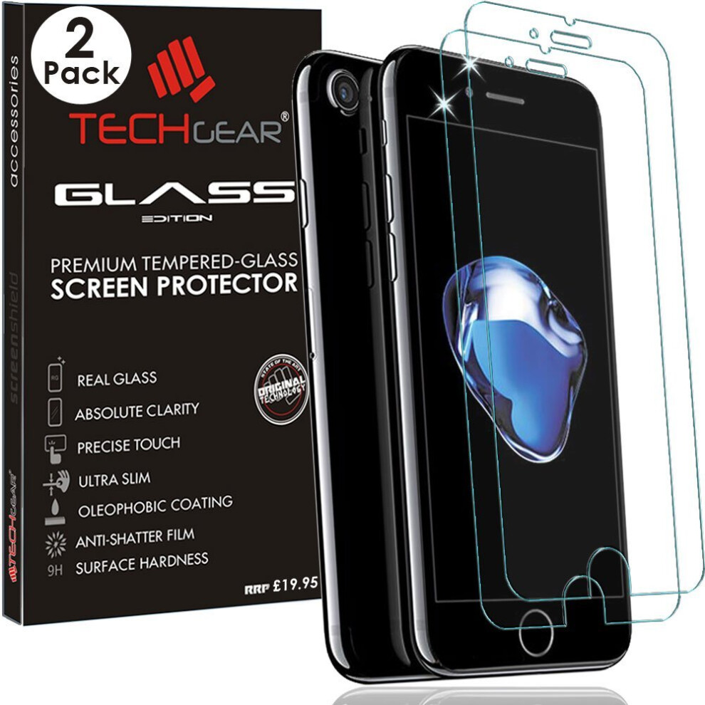 [2 Pack of] TECHGEAR GLASS Edition for iPhone 8 Plus, iPhone 7 Plus (5.5 Inch) - Genuine Tempered Glass Screen Protector Guard Covers Compatible...