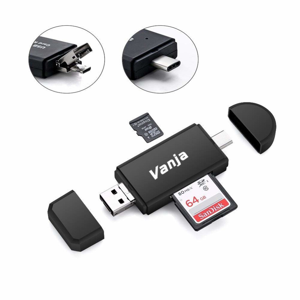 Vanja Usb Type C Micro Usb Otg Adapter And Usb 2.0 Portable Memory Card Reader For Sdxc, Sdhc, Sd, Mmc, Rs-Mmc, Micro Sdxc, Micro Sd, Micro Sdhc Card 601308006956