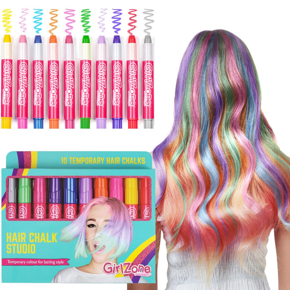 GirlZone HAIR CHALK CHRISTMAS BIRTHDAY GIFTS FOR GIRLS: 10 Colourful Pens - Washes Out Easily With No Mess – 10 Metallic, Glitter & Colour Pens,...