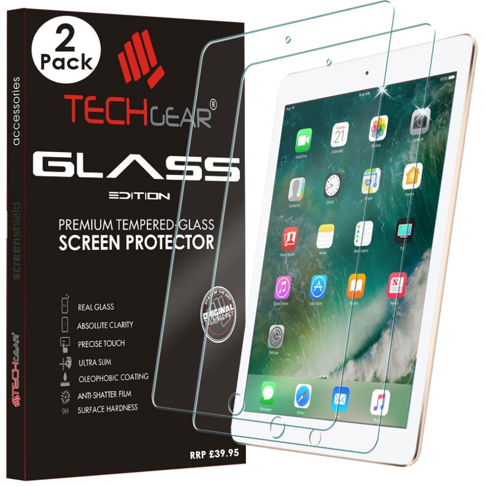 [2 Pack of] TECHGEAR GLASS Edition for iPad 9.7" (2018/2017) - Genuine Tempered Glass Screen Protector Guard Cover Compatible with New Apple iPad...