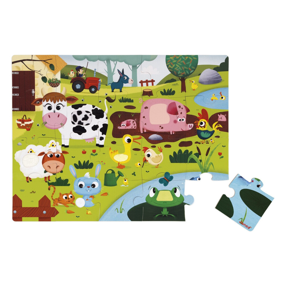 Janod J02772 Tactile Puzzle, Farm Animals, 20 Pieces