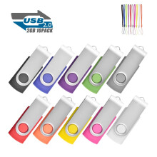 Memory Stick 10Pack 2GB USB 2.0 Sticks Pen Drive Flash Drives Swivel Design (10 Mixed Color With Lanyard)
