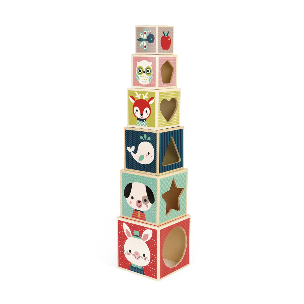 Janod J08016 6-Block Pyramid Baby Forest Game