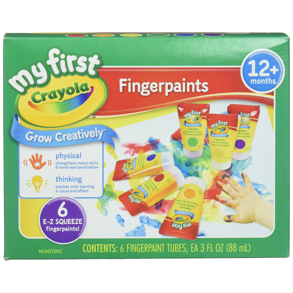 Crayola 81-1429 Finger Paint Washable, 6 Squeeze Tubes