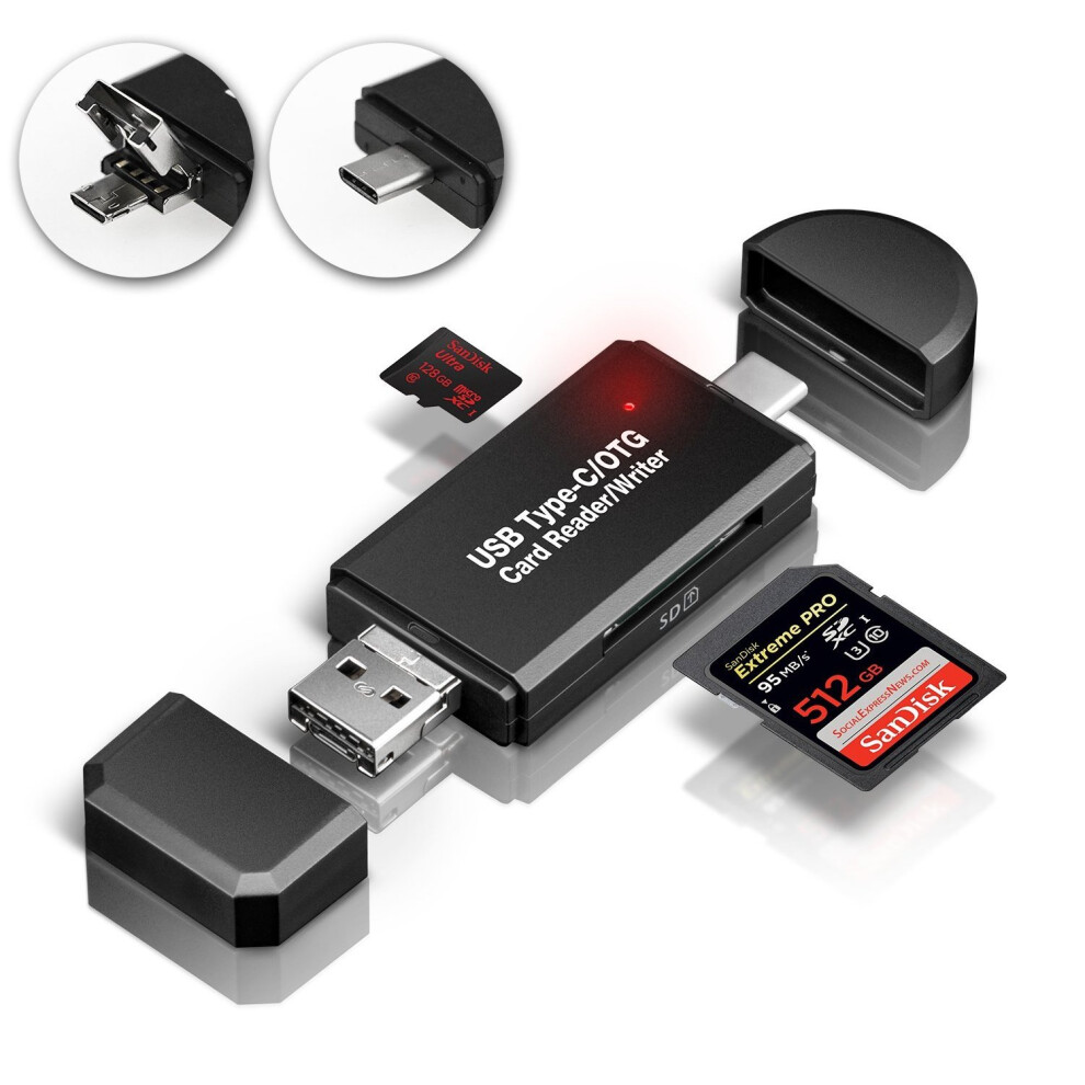 GiBot USB Type C Micro USB SD/ Micro SD Card Reader USB 2.0 Adapter Memory Card Reader for SDXC, SDHC, SD, MMC, RS-MMC, Micro SDXC, Micro SD, Micro...