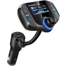 (Upgraded Version) Car Bluetooth FM Transmitter, Wireless Radio Adapter Hands-free Kit with 1.7 Inch Display, QC3.0 and Smart 2.4A USB Ports, AUX...