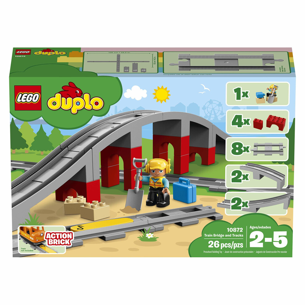 LEGO 10872 DUPLO Town Train Bridge And Tracks Building Bricks Set With Horn Sound Action Brick