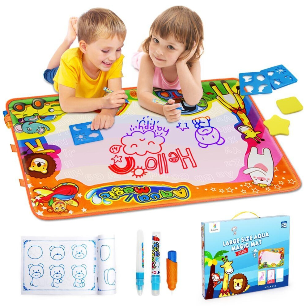 EpochAir Water Magic Drawing Painting Doodle Mat Aqua Writing Board with 6 Colors 2 Magic Pens and 1 Brush Large Size 86 x 57CM Drawing Handwriting...