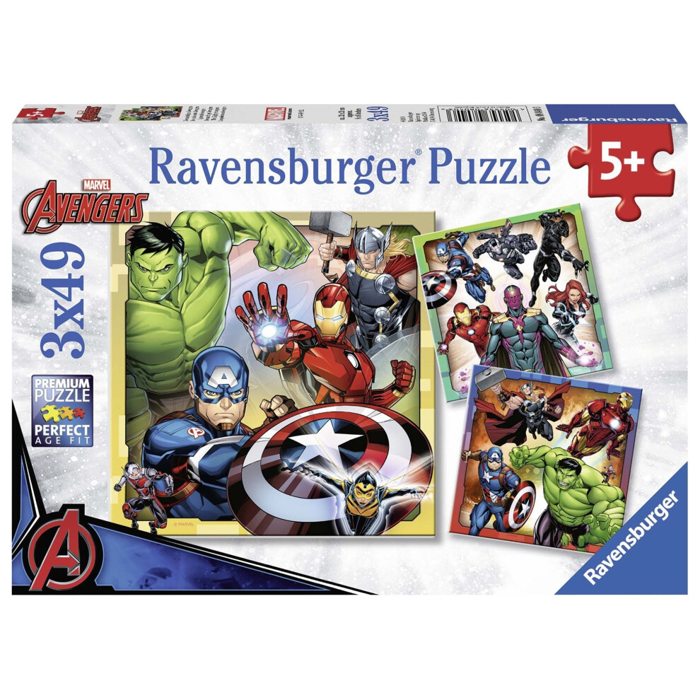 Ravensburger Marvel Avengers Assemble, 3x 49pc Jigsaw Puzzles