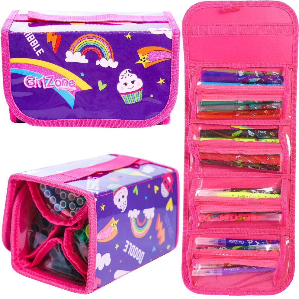 GirlZone 38-Color Fruit Scented Marker Pen Set in Pencil Case - Fun Craft Gift for Girls 3-12 | Product Code: Scented-Stationery-Set