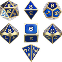 Set of 7 Metal Dice Shiny Gold with Blue Enamel Paint Polyhedral Dice Set Role Playing Game Dice Set for Dungeons and Dragons RPG Dice Gaming D&D...