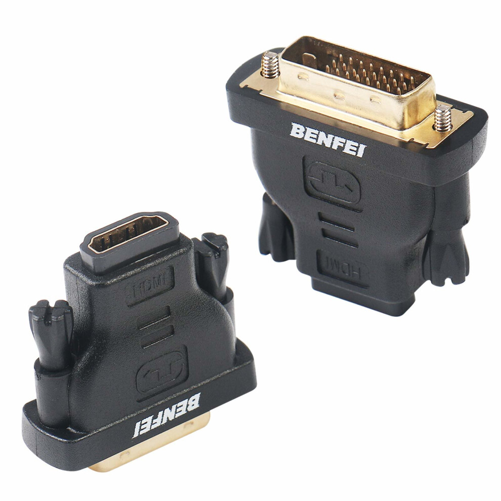 Dvi To Hdmi, Benfei Bidirectional Dvi (Dvi-D) To Hdmi Male To Female Adapter With -Plated Cord 2 Pack Gold 606682478993