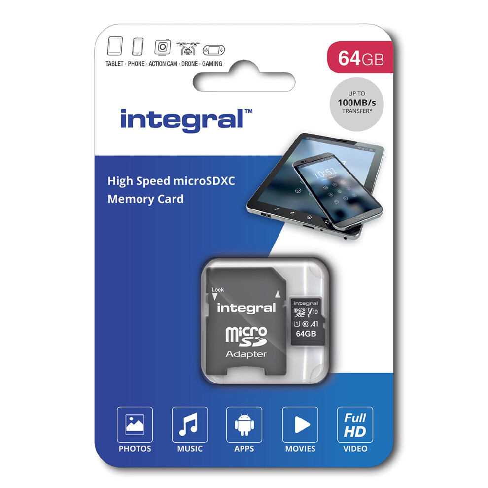 Integral 64 Gb High Speed Micro Sd (Microsdxc) V10 Uhs-I U1 Memory Card 5055288441330