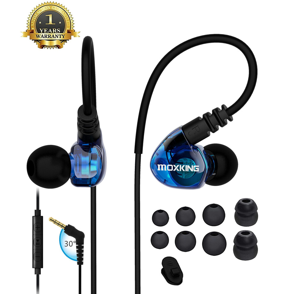 Running Sports Earbud Headphones Wired Over Ear In Ear Headsets Noise Isolation Waterproof Earbuds Enhanced Bass Stereo Earphones With Microphone... Clear 705124186523