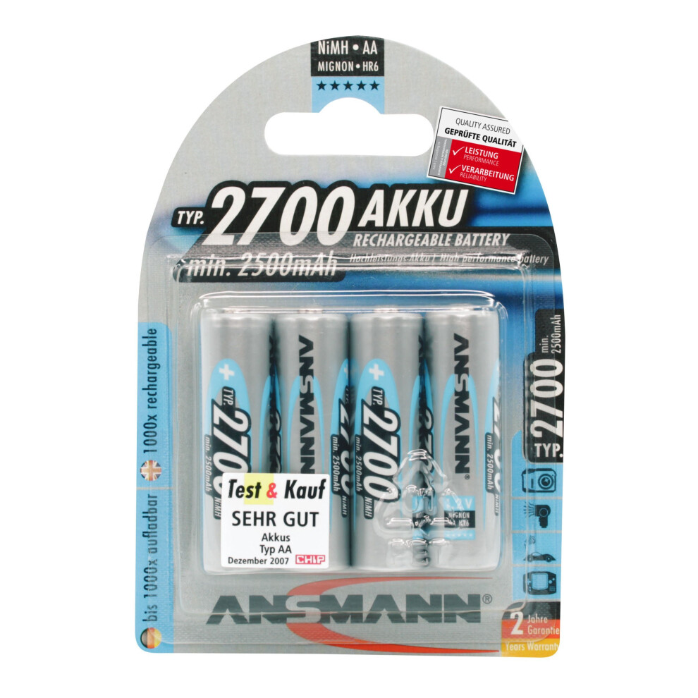 Ansmann Aa Nimh Rechargeable Batteries - Recharge Capacity Of 2700Mah - Pack Of 4 | Aa Batteries For Many Devices That Take Aa Cells - Toys,... 644535670842