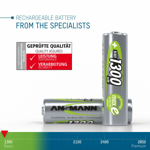 Pack mit 4 Ansmann AA Mignon Akkus 1300mAH 1