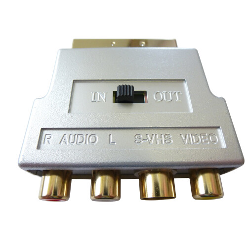 Gold Switchable Scart to 3 Phono & S-Video Adaptor