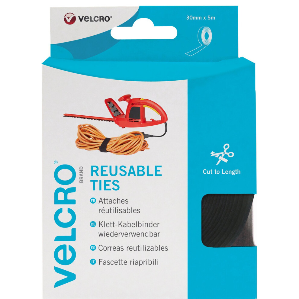 VELCRO Brand One-Wrap Reusable Ties, 30 mm x 5 m - Black