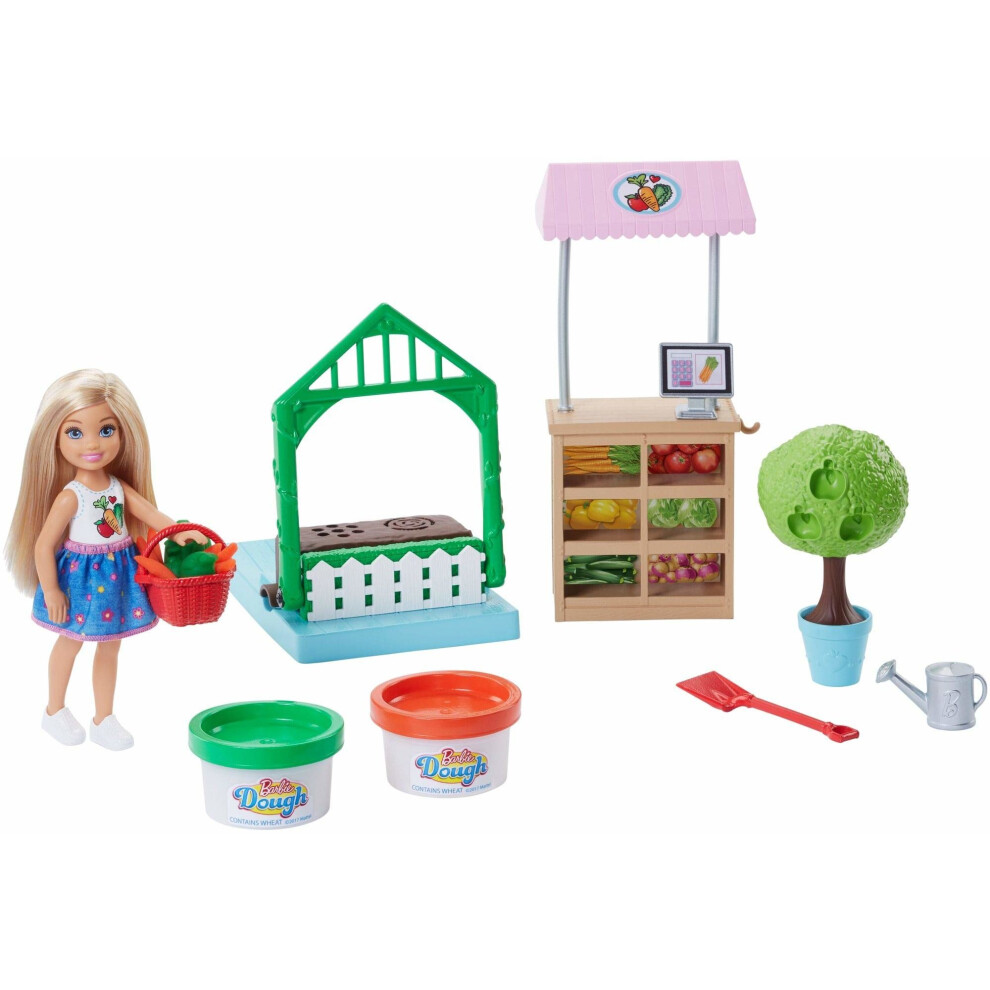 Barbie FRH75 Careers Veggie Garden Playdoh, Comes with Blonde Chelsea Doll. Accessories Playset, Multi-Colour, Norme