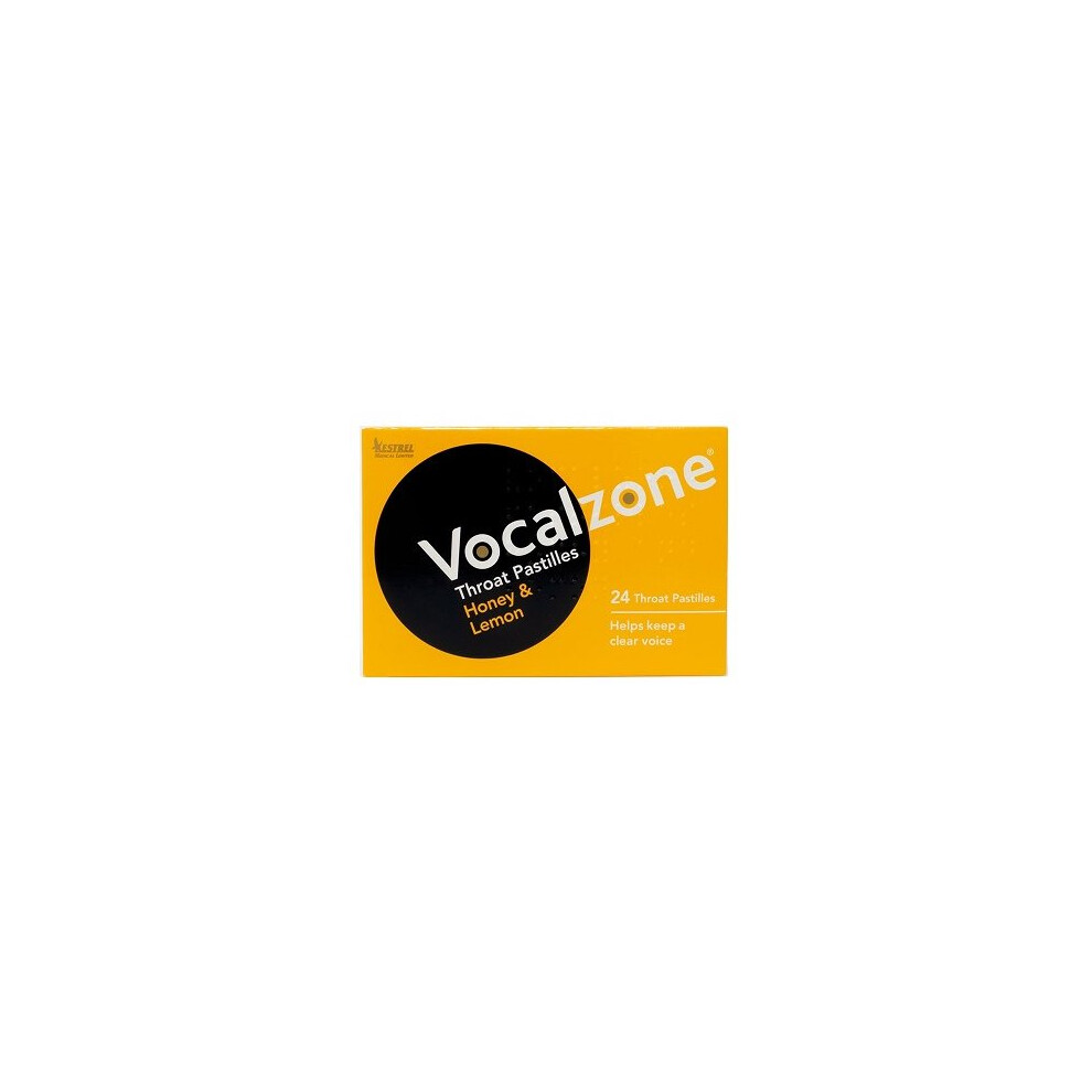 Vocalzone Throat Pastilles Honey & Lemon 24 - For Sore Throats And Hoarseness When Overusing Your Voice. Produced And Sold In The United Kingdom